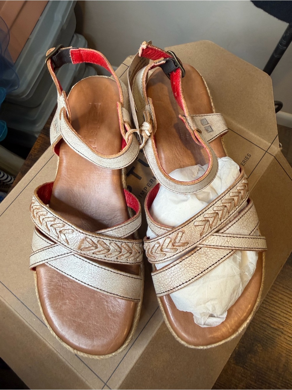 Bed Stu Necessary Nectar Lux white leather straps braided platform wedge Size 8 - Picture 4 of 10